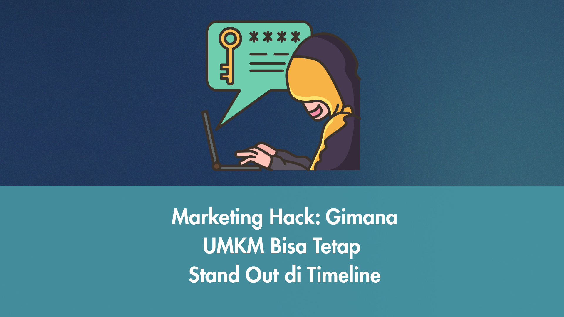 UMKM yang tampil menonjol di timeline media sosial, dengan elemen visual warna-warni dan ikon engagement seperti like, comment, dan share